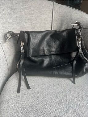 Black Leather Fold-Over Shoulder Bag -Aimee Kestenberg